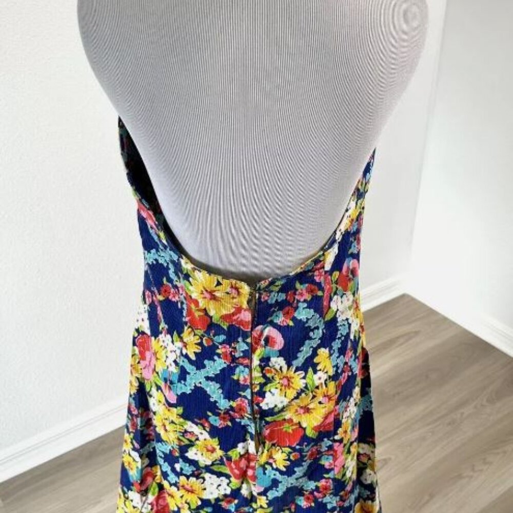 Vintage 60s 70s Floral Handmade Metal Zipper Halter Fit Flare Dress - Picture 8 of 12